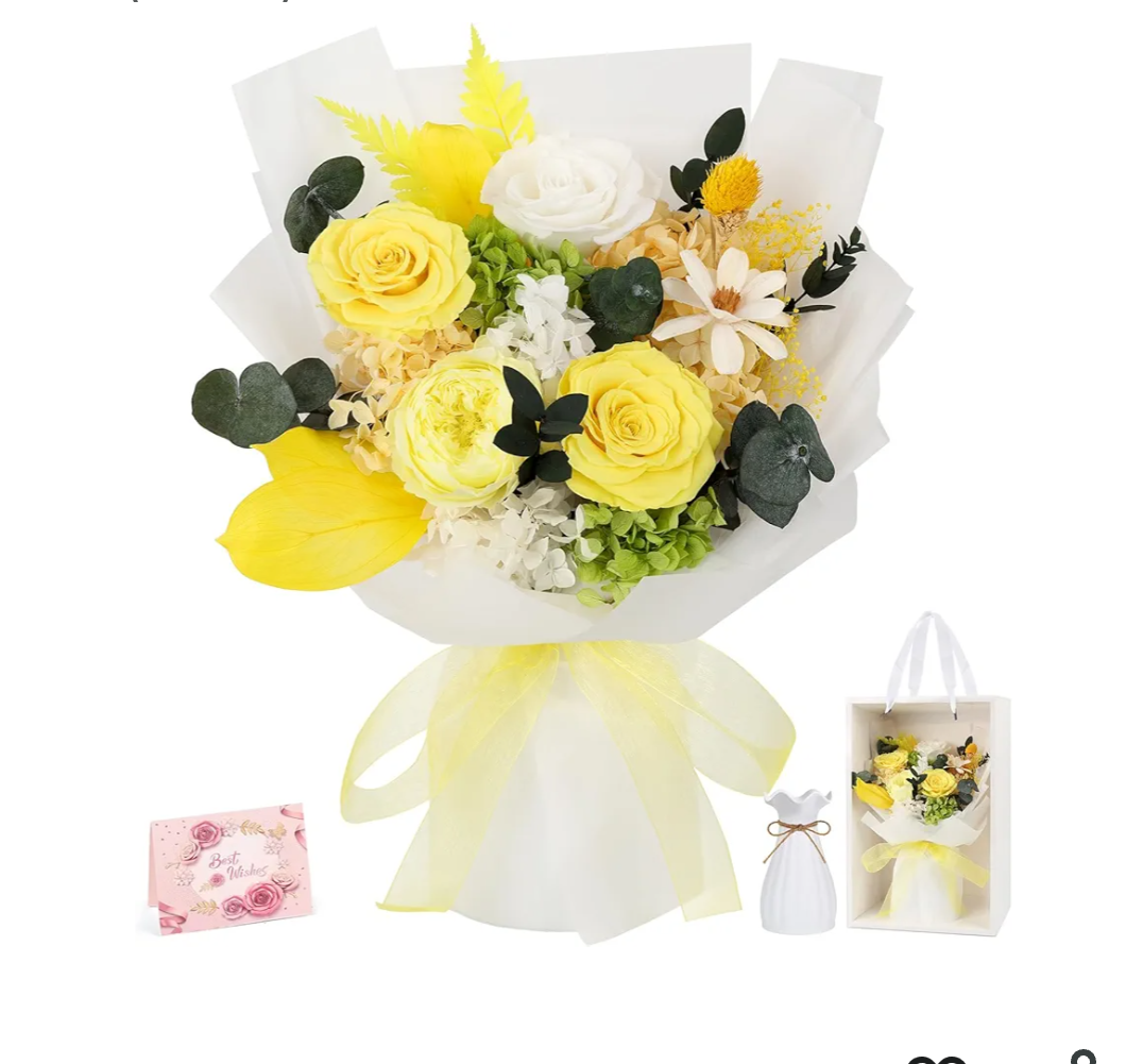 Flowers for Delivery Prime Preserved Flowers Bouquet That Last 3-5 Years Real Forever Roses Bouquet for Mom Mother Women Wife Anniversary Birthday Valentines Day Gifts for Her(Yellow)