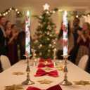 Christmas Flameless Taper Candles 2 Pack Christmas Poinsettia Flowers Battery Operated Candle with Remote Real Wax Flickering LED Fake Candle Home Decor for Xmas New Year Wedding Party