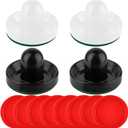 Coopay Air Hockey Pushers and Pucks, Air Hockey Paddles, Goal Handles Paddles Replacement Accessories for Game Tables (4 Striker, 8 Red Puck Pack) (White and Black)