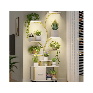 Gujiam Gold Plant Stand Indoor with Grow Light, 9 Tiered Indoor Plant Shelf with Wheels, 65" Tall Plant Stand for Indoor Plants Multiple with Drawer, Plant Flower Holder for Living Room Patio, Balcony