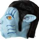 Carnavalife Blue Alien Avatar Latex Mask Jake with Braids and Ears, Sci-Fi Costume for Sully Adults, Halloween & Cosplay
