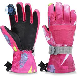Ski Gloves, Waterproof and Breathable Snow Gloves for Cold Weather, Men & Women Boys and Girls (M(Fit Kids11-15 Years and Women size S-M), Rose Red)