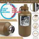 DEFUNX Half Gallon Water Bottle with Sleeve - 64 Oz Insulated Water Jug with Handle - Green Stainless Steel Sports Water Bottle for Gym Workout Hiking Tactical Bottle Holder with Pouch Khaki