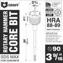 3-9/16 Inch SDS Max Rotary Hammer Core Bit - Core Drill Bit for Concrete, Masonry, Cement, Silicate Brick - Concrete Hole Saw with SDS Max Shank 20'' (500mm) and Center Drill GRAFF
