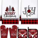 Bencailor 6 Pcs Christmas Kitchen Set Christmas Tree Kitchen Towels Oven Mitts and Pot Holders Set Dish Towel Heat Resistant Oven Mitts for Xmas Decor Cooking Baking Grilling(Tree)