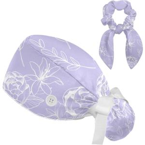 Scrub Cap with Scrunchies, Rainbow Working Hat Hair Cover, Elastic Bandage Tie Back Hats for Women
