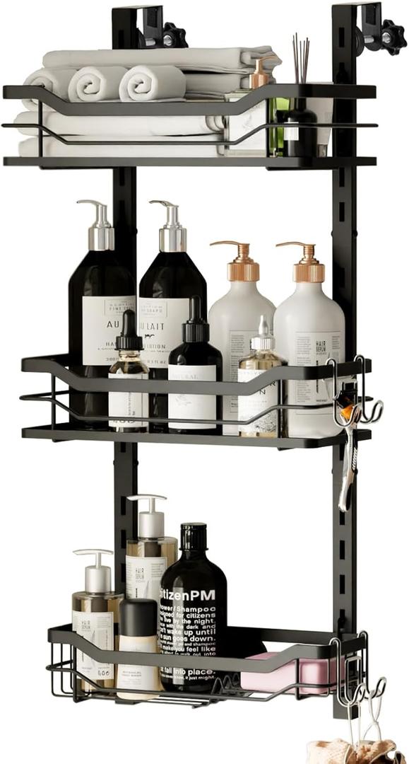 TAILI Hanging Shower Caddy Over The Door Adjustable Hanging Organizer Rack with Hooks, Sturdy Rust Proof Shower Organizer Shelf Basket Storage Rack, No Drilling TAILI Hanging Shower Caddy Over The Door Adjustable Hanging Organizer Rack with Hooks, Sturdy Rust Proof Shower Organizer Shelf Basket Storage Rack, No Drilling