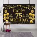 Trgowaul 75th Birthday Backdrop Gold and Black 5.9 X 3.6 Fts Happy Birthday Party Decorations Banner for Women Men Photography Supplies Background Happy Birthday Decoration