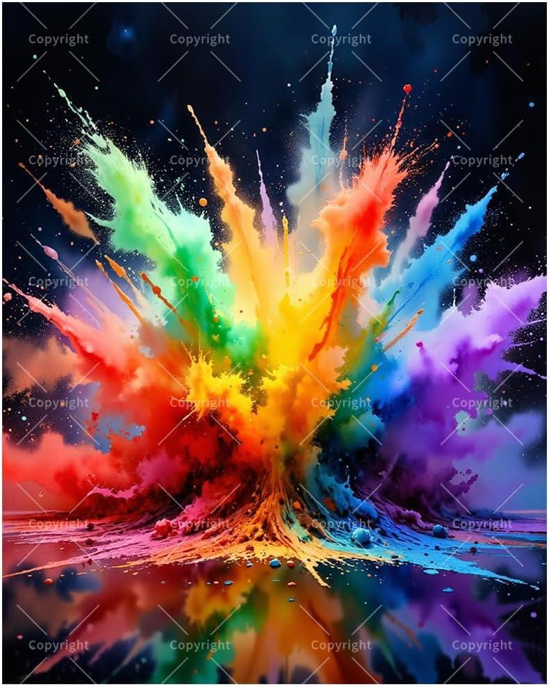 TAOPAOLAB Bright Rainbow Paint by Numbers Kit for Adults - DIY Rainbow Color Explosion on Dark Background Painting on Canvas 16x20 Inches, Acrylic Paint Set, Suitable for Beginners,Art for Decoration