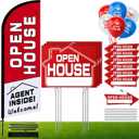 Open House Signs Kit (45 Pcs), 1 Pack Open House Flag, 9 Pack Open House Signs for Real Estate, Double Sided Directional Arrows Sign with Stakes and 24 Balloons for Real Estate Agents Supplies