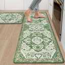 Ileading Anti Fatigue Kitchen Rugs Sets of 2 Cushioned Kitchen Mats for Floor Waterproof Kitchen Mat Set Non Slip Comfort Standing Mat for Kitchen, Office, Sink, Laundry (17"x47"+17"x28", Green)