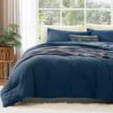 WRENSONGE King Size Comforter Sets - 3 Pieces Serenity Blue Comforter Prewashed Soft Lightweight for All Seasons,Fluffy Down Alternative Comforter King Size with 2 Pillow Shams