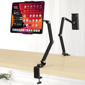 Houele Tablet Stand Holder, Adjustable Foldable Tablet Arm iPad Desk Mount with 360°Rotate Base, Phone Holder iPad Stand for Desk and Bed, Compatible with Tablets, Phones or Other 4-15.6" Device, Black