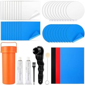 WinnerWhy 49 Pcs Inflatable Boat Repair Kit Pool Liner Patch Kit Waterproof with 30 ml Glue, Heavy Duty TPU Repair Patch Self Adhesive for Air Mattress, Tent, Swimming Ring, Raft, Kayak