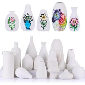 Paintable Vase Set of 16 White Small Bud Vases for Flowers, Clay Vase Bulk for Wedding Decorations Pampas Grass Centerpieces, Boho Mini Ceramic Vases for DIY Painting Home Dining Table Decor