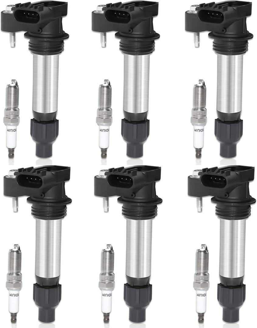 Ignition Coil Packs and Spark Plugs Compatible for Chevrolet Equinox Malibu Traverse Colorado Impala Camaro, for GMC Terrain Acadia, for Buick Cadillac & More 3.0L 3.6L V6, Replace UF569 (UF569 Ignition Coil Pack and Iridium Spark Plugs)