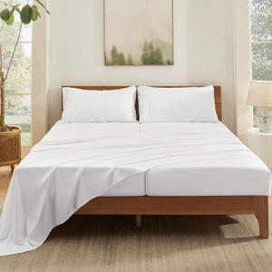 Bedsure Split King Sheet Set, Cooling Sheets for Split King Bed Set, Rayon Derived from Bamboo, Breathable & Soft Deep Pocket, Hotel Luxury Silky Bedding, Bedsheet & Pillowcases, White