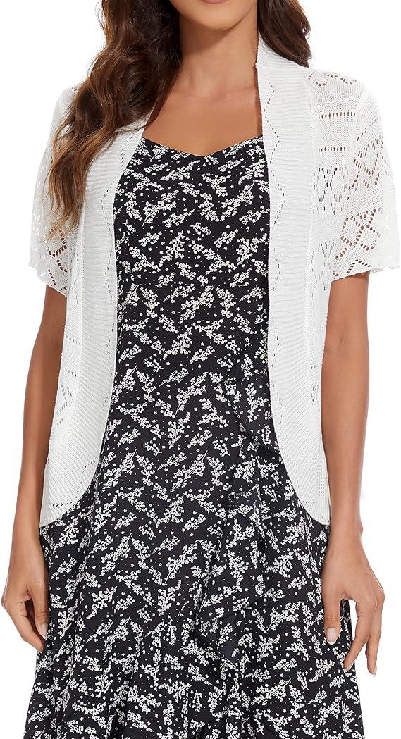 XUNZRLN Women's Open Front Bolero Shrug Lightweight Knit Hollow Out Cropped Cardigan, Large