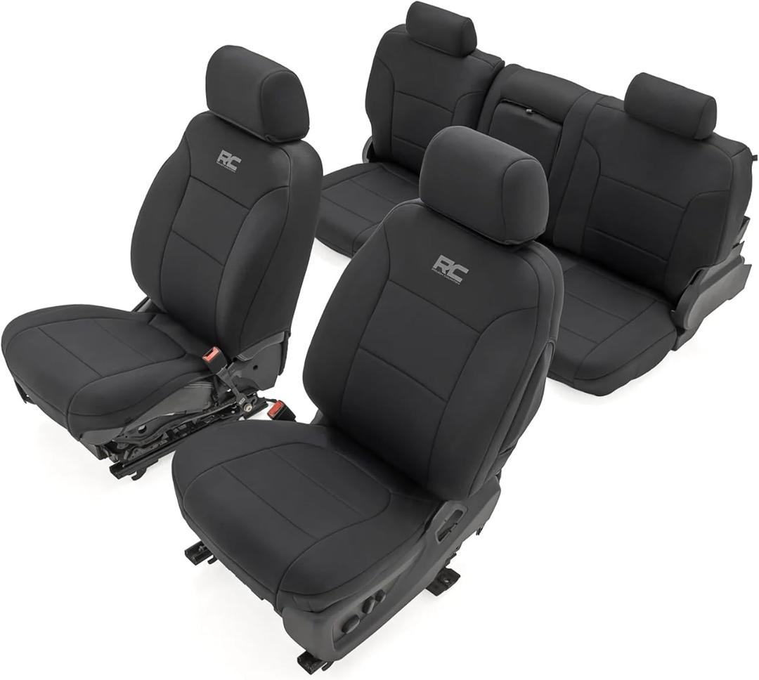 Rough Country Neoprene Seat Covers for Chevy Silverado & GMC Sierra 2500HD/3500HD (2014-2025) CrewCab - Waterproof & UV Resistant, Foam Padded