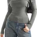 SUUKSESS Women Off Shoulder Sweaters Long Sleeve Ribbed Knit Going Out Fall Tops Blouse (Small, Hemp Gray)
