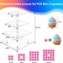 YestBuy 4-Tier Acrylic Cupcake Stand for 50 Cupcakes with Colorful LED Lights and 4.7" Clear Tiers, Perfect for Weddings, Birthdays and Dessert Tables