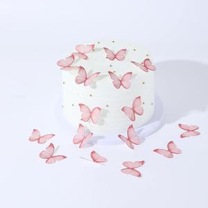 48Pcs Edible Butterflies for Cake Decorations Pink Wafer Paper Butterfly Cupcake Toppers Wafer Glutinous Paper Butterflies for Wedding Baby Shower Kids Birthday Party Cupcakes Decorating (Pink)