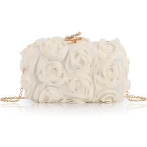 Lanpet Women Clutches Purse Lace Formal Flower Evening Handbag Chain Strap Shoulder Bag (Apricot)