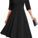 Bbonlinedress Midi Cocktail Dress Formal Wedding Guest 3/4 Sleeve Church V-Neck Work A-Line Swing Tea Party Dress Size L