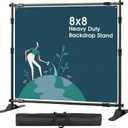 Heavy Duty Backdrop Banner Stand - 8 x 8ft Adjustable Telescopic Back Drop - Step and Repeat Display Photography Background for Parties, Wedding, Photo Booth, Trade Show