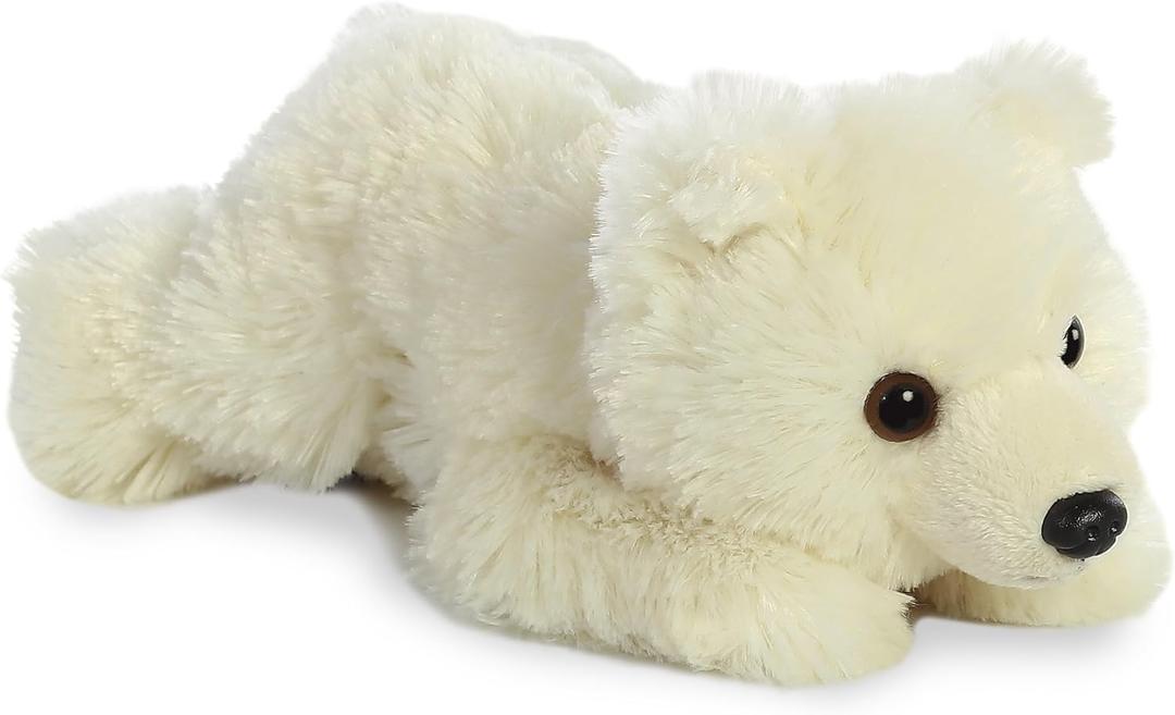 Aurora Adorable Mini Flopsie Polar Bear Stuffed Animal - Playful Ease - Timeless Companions - White 8 Inches