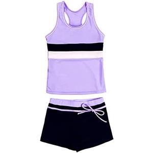 PROALLO Little Girls' Summer Swimwear Two Piece Boy Short Tankini Kids Swimsuit, 11/12Y