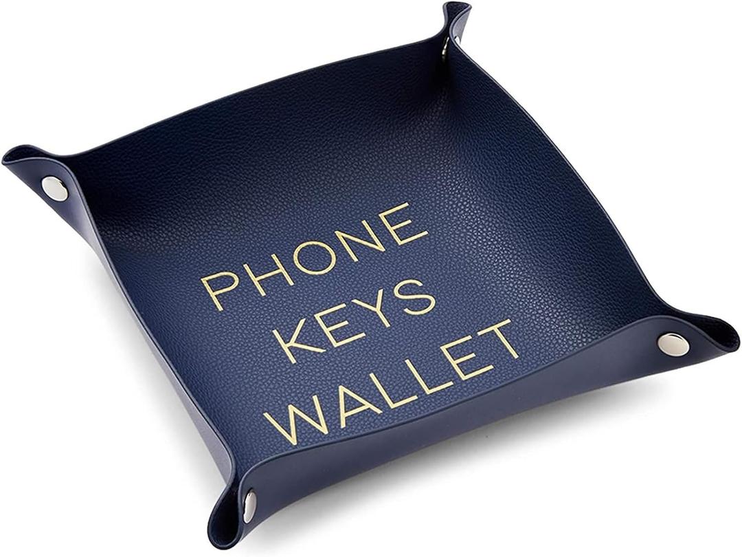 Juvale Leather Catchall Valet Tray for Phone, Keys, Wallet (Navy Blue, 6.9 x 2.2 in) Pack Of 3