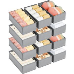 DIMJ Drawer Organizer Clothes - Underwear Organizer Small Sock Organizer Closet Organizers and Storage Box Dresser Drawer Dividers for Baby Clothes,Bra,Socks, Belt, Tie, Set of 12, Grey
