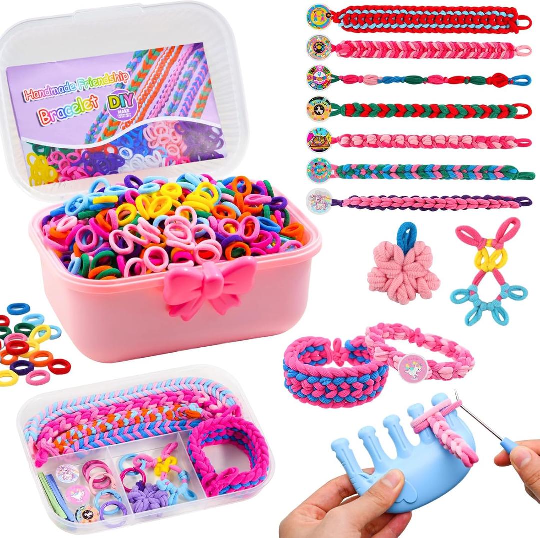 Kinizeder Bracelet Making Kit, Arts and Crafts for Girls Ages 8-12, Weaving Bands DIY Toys for Friendship Birthday Gifts for Kids 6, 7, 9, 10, 11, 13, Rubber Band Bracelet kit with 1000+ Bands