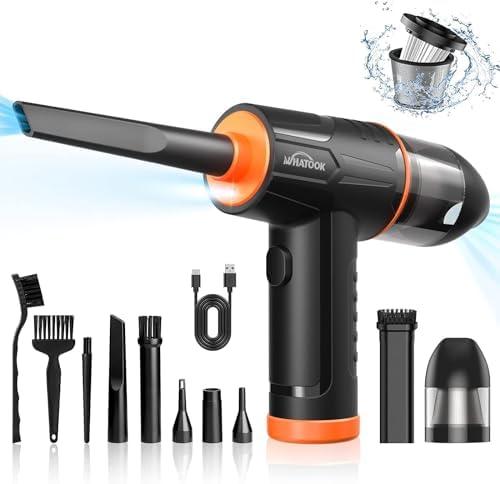 WHATOOK 2-in-1 Computer Vacuum Cleaner：Compressed Air Duster Blower，100000 RPM & 10 Kpa Cordless Car Hoover, Portable Handheld Keyboard Cleaner Kit for PC Computer Desk Dust Cleaning