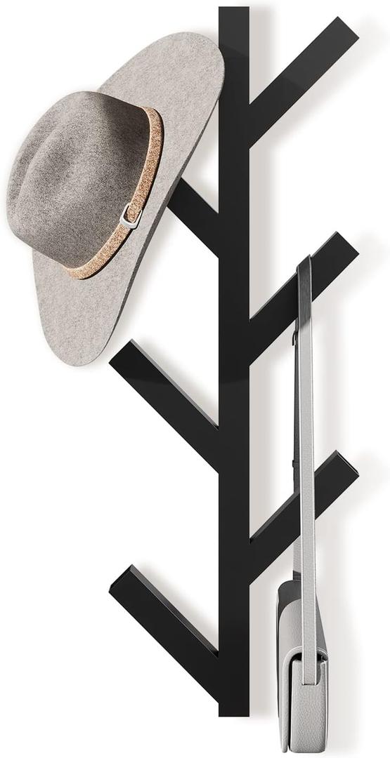 RRG Vertical Coat Rack Wall Mounted 16 Inch, Metal Modern Wall Coat Tree for Hats, Jackets, Bags, Entryway Bedroom (Height 16") (Black)