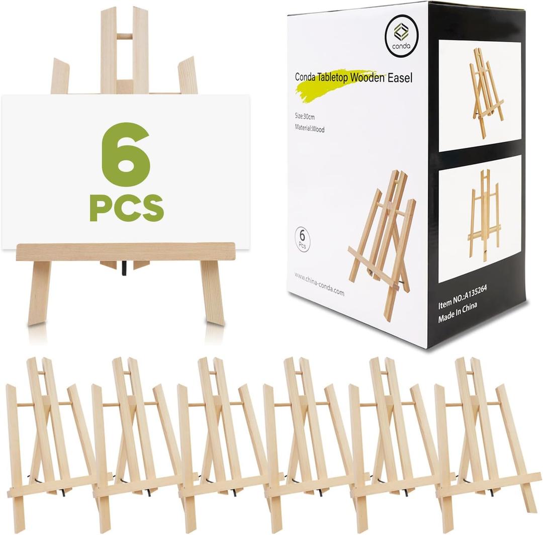 6 Pack 12 Inch Wood Tabletop Easel -Easel Stand for Painting, Perfect for Parties, Art Projects, and Creative Displays