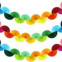 3 Pack Wedding Paper Fans Garland 15.6ft Colorful Background Ceiling Hanging Decorations Set for Birthday Party Supplies 3D Bachelorette Party Decorations (Rainbow)