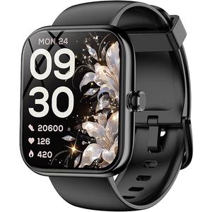 Smart Watch with Alexa Builtin, 1.83" HD Fitness Tracker for Men Women, Bluetooth Calls/Notifications, IP68 Waterproof, 120+ Sports Modes, 24/7 Heart Rate and Sleep Tracking for IOS Android (Black)