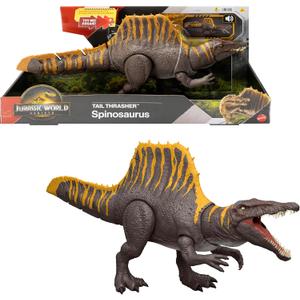 Mattel Jurassic World Rebirth Dinosaur Toy, Tail Thrasher Spinosaurus Action Figure with 2 Attack Moves, Movie-Accurate & Posable, Digital Play (Multicolor)