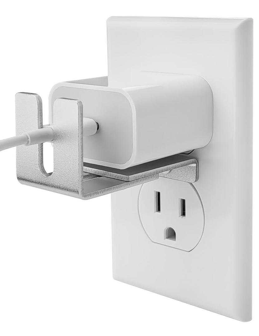 Outlet Lock, Adjustable Metal Security Device, Prevents Power Plug Unplugging, Silver, 1-Pack
