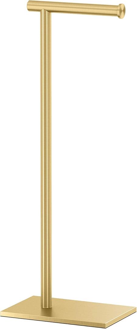 Gatco 1431B, Modern Rectangle Base Freestanding Toilet Paper Holder, 22.25, Brushed Brass/Free Standing Toilet Tissue Holder Stand with Weighted Base