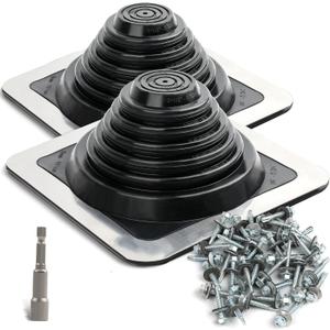 Metal Roof Vent Pipe Boot: High Temp Silicone for Stove Pipe & Chimney Flashing - Fits Pipe OD 1/4" to 5-3/4" - 8" x 8" Flexible Square Base - Kit with Roofing Screws & Hex Socket - 2 Pack