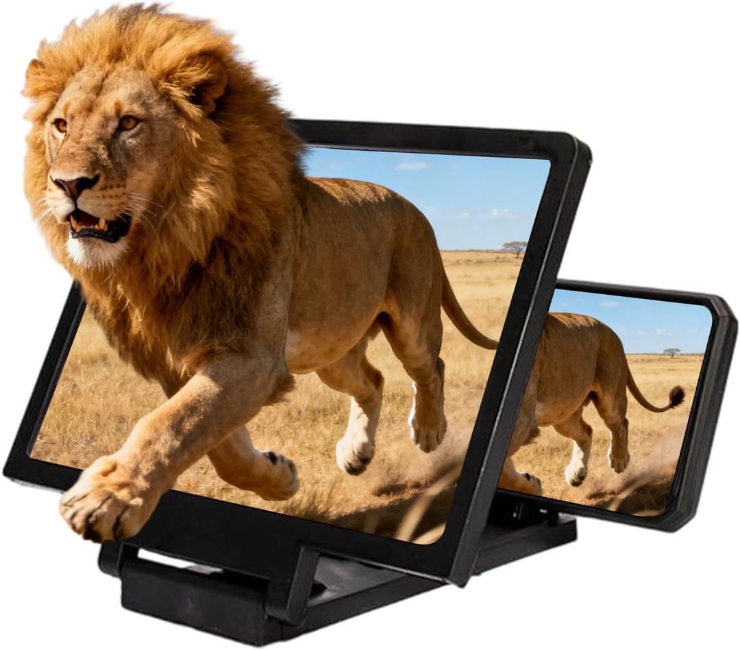 Smartphone Screen Magnifier, 3D HD Foldable Amplifier, Phone Stand with, Adjustable Angle Gift for Mom Dad, Family Portable Universal Enlarger Movies Gaming Video (Black)