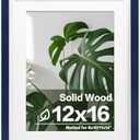 12x16 Picture Frame Made of Solid Wood, Display Covered by Plexiglass, Display Pictures 9x12/11x14 with Mat or 12x16 Without Mat for Wall Mounting, Navy Blue