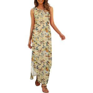 Hount Women's Casual Summer Sleeveless Dress Loose Split Maxi Dresses with Pockets S