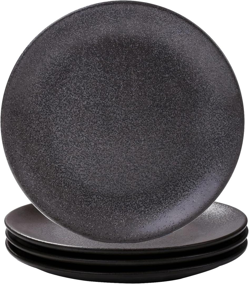 Black Plates Set, Ceramic Dinner Plates, 8 Inch Japanese Ceramic Plates Set of 4