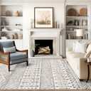Art&Tuft 6x9 Area Rug, Super Soft Ultra-Thin Moroccan Washable Rug, Anti-Slip Backing Rugs for Living Room, Foldable Geometric Machine Washable Area Rug(6'x9', Ivory)