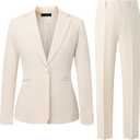 Women's 2 Piece Suit One Button Dressy Blazer Pants Suit Set Business Casual Outfits, Beige, Large