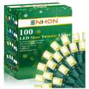 Enhon Slow Twinkling Christmas Light, 100 Lights 35 Ft Twinkle Pulsing Christmas, 5mm LED Wide Angle Soft Random Shimmering Set with Green Wire(Warm White,1 Pack)
